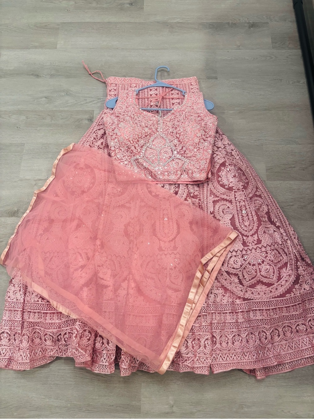 Girls Embroidered Pink Lengha with Dupatta